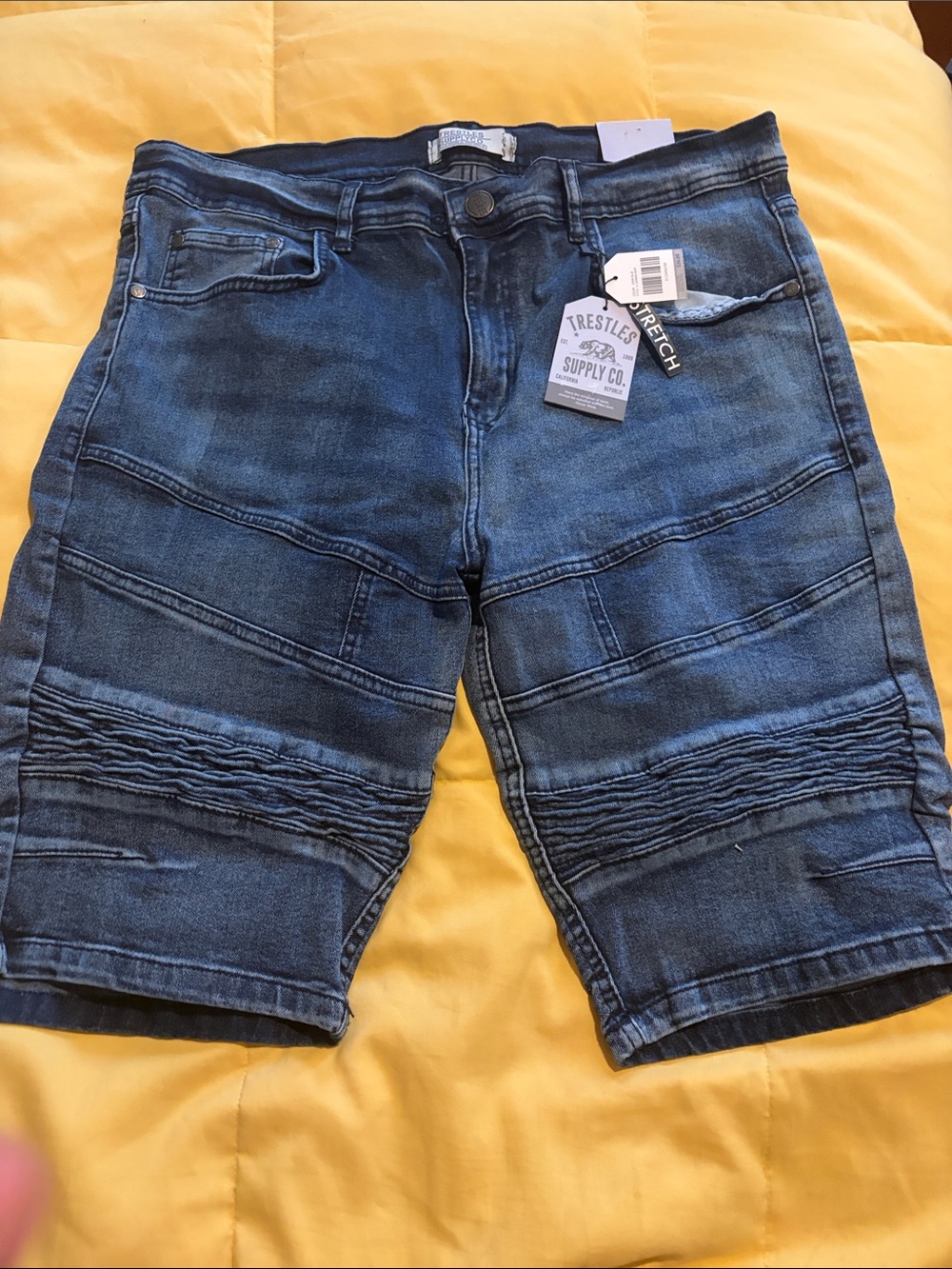 Men's Washed Stretch Blue Denim Biker Shorts